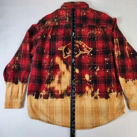 Arkansas Razorbacks Bleached Red Orange Flannel Button-Up Shirt 2XL 50-52 Hogs - Picture 9 of 10
